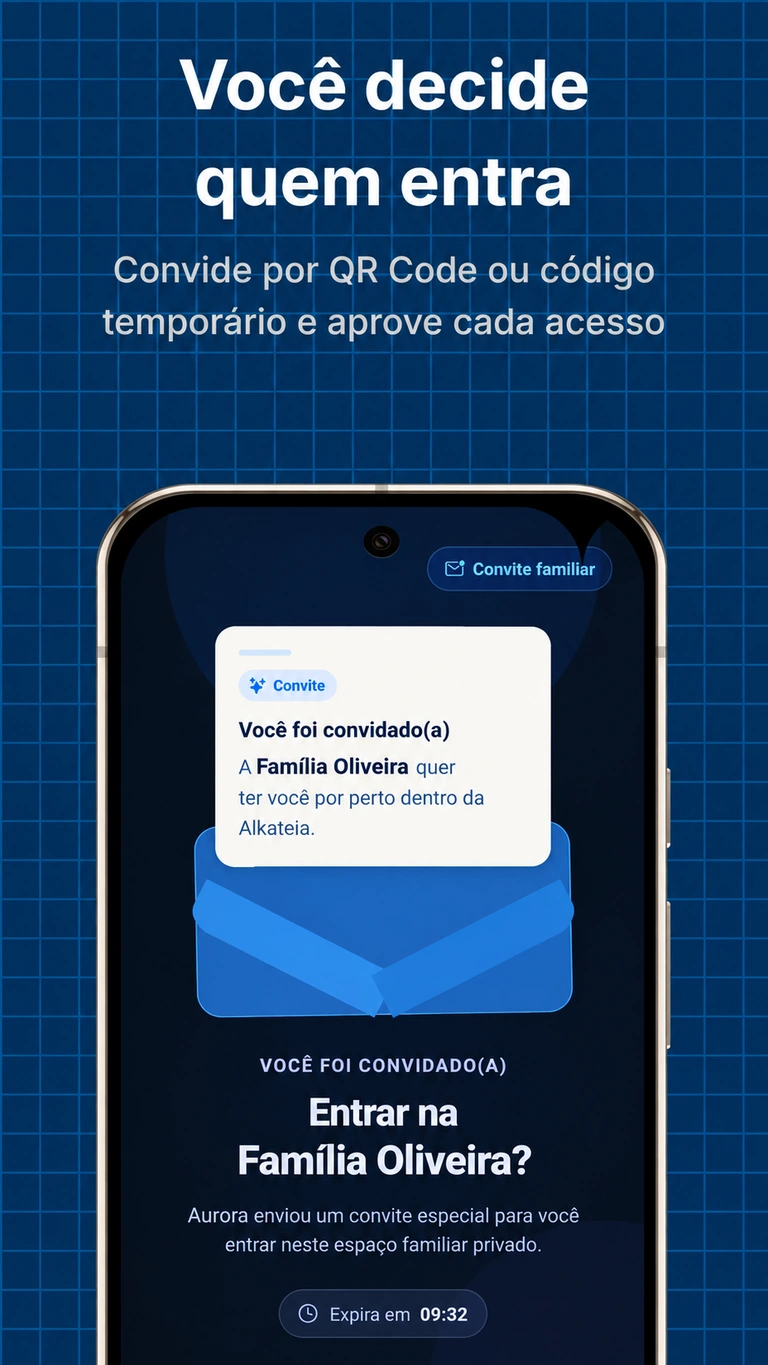 Tela de aceitação de convite para a família no Alkateia com prazo de validade
