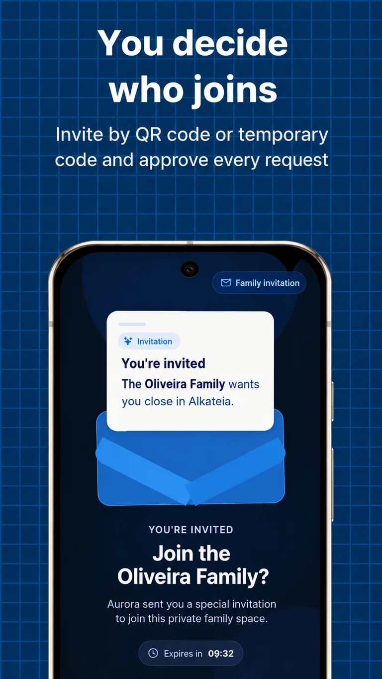 Alkateia family invitation acceptance screen with an expiration time